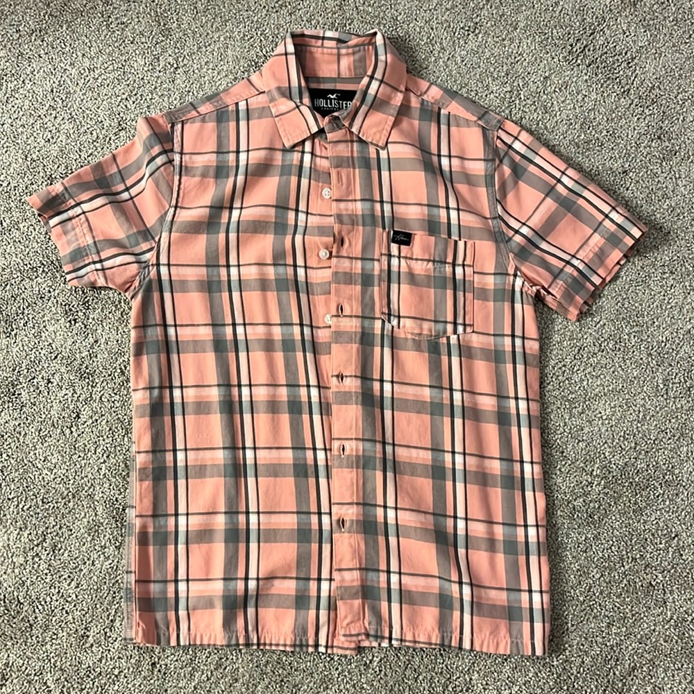 Adult XXS Hollister pink plaid soft button up